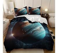 Duvet Cover Set 102x87 inch Hd Space Planet Soft Microfiber Duvet Covers 3 Pcs, Machine Washable King Bedding Set Blue with Zipper Closure with 2 Pillowcase