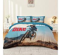 Duvet Cover Set 120 x 150 cm Premium Soft Microfibre Bedding Set Multicolour Realistic Lettering Adventure Mountain Bike Quilt Cover with 1 Pillowcases Easy Care with Zip & Ties