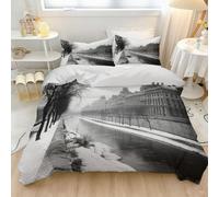 Duvet Cover Set 135 x 200 cm 3-Piece Black And White Paris Snow Scene Bedding Set - Wrinkle-Resistant and Breathable Design with Hidden Zipper Lightweight and Warm Grey