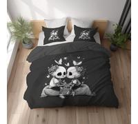 Duvet Cover Set 135 x 200 cm, Skulls Butterfly Kiss Bedding Set with Pillowcases, Soft Microfiber Reversible Single Quilt with Hidden Zipper Closure, Skin-friendly & Fade Resistant Grey