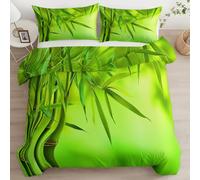 Duvet Cover Set 2 Pieces, Cot-bed Quilt Cover & 1 Pillowcases - Plant Vertical Bamboo Forest Microfibre Soft Easy Care Green Reversible Breathable Bedding Set Zip Design (120x150cm)