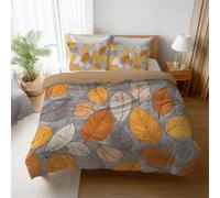Duvet Cover Set 2 Pieces Soft and Breathable Bedding Set Brown Microfiber Durable Printed Duvet Cover Queen Size Vintage Artistic Fallen Leaves (140 x 200 cm + Pillowcase)