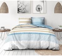 Duvet Cover Set 200 x 200 cm - 3 Pieces - Soft Cotton Percale - Duvet Cover + Pillowcases - White & Iceberg Blue - La Courtesane Model