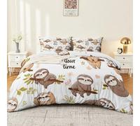 Duvet Cover Set 200 x 200 cm Multicolor Cartoon Cute Animal Sloth 3 Piece Bedding Set with 2 Pillowcases 50x75cm Soft Microfiber Quilt Cover for Kids Adults Bedroom Bed Decor