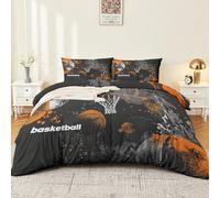 Duvet Cover Set 200 x 200 cm Premium Soft Microfibre Bedding Set Orange Black Graffiti Abstract Basketball Lettering Quilt Cover with 2 Pillowcases Easy Care with Zip & Ties