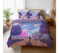 Duvet Cover Set 200 x 200 cm Purple Bedding Set catcher Soft Microfiber Reversible Comforter Set Extra Wide with Pillowcases Wrinkle Resistant Generous Fantasy Scenery Planet