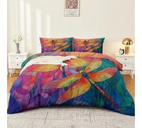 Duvet Cover Set 220 x 240 cm Premium Soft Microfibre Bedding Set Multicolor Delicate Animal Dragonfly Color Block Quilt Cover with 2 Pillowcases Easy Care with Zip & Ties