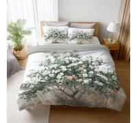 Duvet Cover Set 230 x 220 cm, Tree Cat Courtyard Bedding Set with Pillowcases, Soft Microfiber Reversible King Quilt Cover with Hidden Zipper Closure for Adults Kids,Green