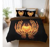 Duvet Cover Set 260 x 220 cm, Bone Hand Heart Simple Bedding Set with Pillowcases, Soft Microfiber Reversible Super King Quilt Cover with Hidden Zipper Closure for Adults Kids,Gold