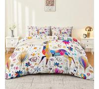 Duvet Cover Set 260 x 220 cm With 2 pillowcases, Easy Care Bohemian Abstract Geometric Flowers Deer Printed Duvet Cover - Breathable Stylish Soft Brushed Microfiber Bedding Suitable for Bedroom Color