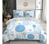 Duvet Cover Set 3 Pcs Lines And Circles 3D Digital Printing Simple Geometry Bedding Set Girl Woman Blue And White Quilt Cover With Pillowcase Easy Care Machine Washable,Microfiber,King