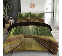 Duvet Cover Set 3 Pcs Path In The Bamboo Forest 3D Digital Printing Zen Scenery Bedding Set Girl Woman Brown-Green Quilt Cover With Pillowcase Easy Care Machine Washable,Microfiber,King