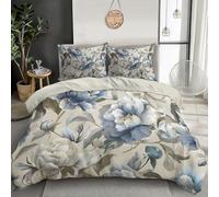 Duvet Cover Set 3 Pcs Peony Flowers 3D Digital Printing Watercolor Plants Bedding Set Girl Woman Beige Quilt Cover With Pillowcase Easy Care Machine Washable,Microfiber,Single