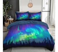 Duvet Cover Set 3 Pcs Pine Aurora 3D Digital Printing Dreamy Landscape Bedding Set Girl Woman Blue-Green Quilt Cover With Pillowcase Easy Care Machine Washable,Microfiber,Double