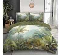 Duvet Cover Set 3 Pcs Rock Palm Trees 3D Digital Printing Tropical Scenery Bedding Set Girl Woman Blue-Green Quilt Cover With Pillowcase Easy Care Machine Washable,Microfiber,Super King