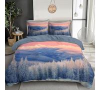 Duvet Cover Set 3 Pcs Sunrise Mountains 3D Digital Printing Natural Snow Scene Bedding Set Girl Woman Blue And White Quilt Cover With Pillowcase Easy Care Machine Washable,Microfiber,Super King