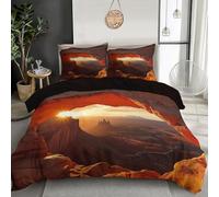 Duvet Cover Set 3 Pcs Sunshine Arch 3D Digital Printing Desert Landscape Bedding Set Girl Woman Red Quilt Cover With Pillowcase Easy Care Machine Washable,Microfiber,Super King