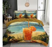 Duvet Cover Set 3 Pcs Sunshine Cocktail 3D Digital Printing Tropical Beach Bedding Set Girl Woman Orange Green Quilt Cover With Pillowcase Easy Care Machine Washable,Microfiber,Double