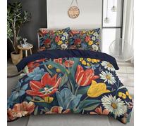 Duvet Cover Set 3 Pcs Tulips And Daisies 3D Digital Printing Illustration Plants Bedding Set Girl Woman Red And Yellow Quilt Cover With Pillowcase Easy Care Machine Washable,Microfiber,Single