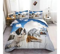 Duvet Cover Set 3 Piece Animal Saint Bernard, Cover Soft Luxury Lightweight Printed Duvet Cover Super King with 2 Pillowcases White Blue Printed Duvet Cover Sets for All Seasons