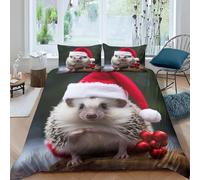 Duvet Cover Set 3D Printed Christmas Hedgehog Bedding Set Soft Microfibe Childrens And Teens Luxury Bedroom Decor Quilt Cover With Zipper Closure And 2 Pillowcase - Comfortable Double 200-720K794G65