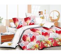 Duvet cover set 3d Quilt cover set 3 PCS Bedding Animal Floral Rose 55 GSM (KINGSIZE, TULIP RED)