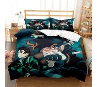 Duvet Cover Set 3Pcs Demon Slayer Bedding Set Soft Microfiber Easy Care Witn 2 PillowCases for Teens Girls Kids Reversible (200x200cm(Double),DS 01)