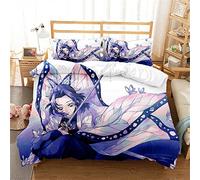 Duvet Cover Set 3Pcs Demon Slayer Bedding Set Soft Microfiber Easy Care Witn 2 PillowCases for Teens Girls Kids Reversible (135x200cm(Single),DS 04)