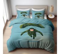 Duvet Cover Set 3Pcs Double Reversible Cartoon Military Parachuting Soldier Bedding Super Soft Comforter Duvet Quilt Covers for Kids Boys Girls Bedding Sets Washable Blue Room Decoration