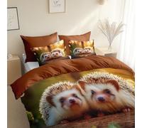 Duvet Cover Set 3Pcs Double Reversible Modern Forest Cute Hedgehog Bedding Super Soft Comforter Duvet Quilt Covers for Kids Boys Girls Bedding Sets Washable Camel Room Decoration