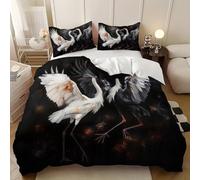 Duvet Cover Set 53x79 inch Art Abstraction Red-Crowned Crane Soft Microfiber Duvet Covers 3 Pcs, Machine Washable Single Bedding Set Black And White with Zipper Closure with 2 Pillowcase