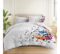 Duvet Cover Set Abstract Artistic Musical Notes Printed Bedroom Decor, Soft Microfibre Super King Size Duvet Cover Breathable, White Reversible Bedding Set with Zip for Kids Boys Teens