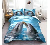 Duvet Cover Set Animal Dolphin King Bedding, Bedding Soft Microfibre Duvet Cover Set Blue Gray Duvet Sets 3 Pieces With Hidden zipper with 2 Pillow cases
