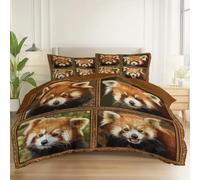Duvet Cover Set Animal Elegant Red Panda Printed Bedroom Decor, Soft Microfibre Double Size Duvet Cover Breathable, Brown Reversible Bedding Set with Zip for Kids Boys Teens