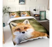 Duvet Cover Set Animal Japanese Red Fox Pattern Duvet Cover Double 79x79 inch, with Zipper Closure, for Girls, Boys and Teens Quilt Cover Set (1 Duvet Cover + 2 Pillow Shams)