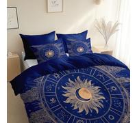 Duvet Cover Set Anime Style Celestial Pattern, 260 x 220 cm, Super King Size, Midnight Blue Ultra Soft Hypoallergenic Duvet Cover, With Zipper Closure for All Season