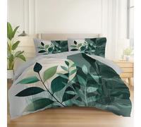 Duvet Cover Set Artistic Illustration Leaves Printed Bedroom Decor, Soft Microfibre Super King Size Duvet Cover Breathable, White Reversible Bedding Set with Zip for Kids Boys Teens