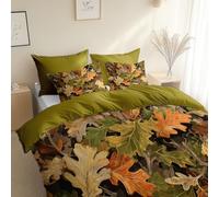 Duvet Cover Set Autumn Forest Plant Leaves, Double 200 X 200 Cm 3 Pieces Soft Microfiber Bedding Set, Bedding Modern With Zipper Closure And 2 Pillowcase 50 X 75 Cm Army Green