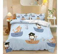 Duvet Cover Set Bedding Set Cartoon Pattern Pirate Monkey Bedding Set with Zipper Closure Corner Ties-Soft,Durable 1 Quilt Cover 2 Pillow Cases And Included Machine Washable 200 x 200 cm
