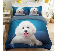 Duvet Cover Set, Bichon Frise Blue Sofa Bedding Set, Soft Microfiber Easy Care with Pillowcases Cute Pet Cartoon, Reversible Duvet Set for Teens, Girls, Kids - 59" x 79" (150 x 200 cm)