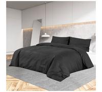 Duvet Cover Set Black 240x220cm 100% Cotton Hidden Button OEKO-TEX Breathable XL