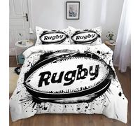 Duvet Cover Set Black And White Rugby - Bedding Sets, Soft Microfiber Cover King with 2 Pillows for Bedding set, Easy Care Duvet Set, White 230 x 220 cm