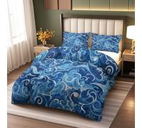 Duvet Cover Set Blue Ocean Wave Double 200x200cm Japanese Style Bedding Quilt Cover Set 3 Pieces Soft Microfiber Bedding Quilt Cover with Zipper Closure for Teens and Adults