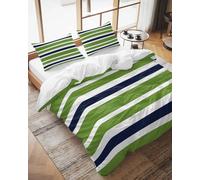 Duvet Cover Set California King Size Navy Blue Green Stripes Comforter Sets 3 Pieces, Lime Green Striped Bedding Set with Zipper Closure and 2 Pillow Cases, Soft Lightweight Bed Covers Bedroom Decor