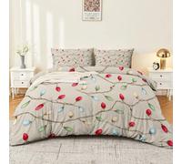 Duvet Cover Set Christmas String Lights Tree Branches Printed Pattern, Cream Soft Bedding Duvet Cover Set with Zipper Closure and Corner Ties, 230 x 220 cm Brushed Microfiber Quilt Covers