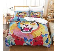 Duvet Cover Set Colorful Lion 3D Printed Bedding Soft Microfiber Hidden Zipper, Pillowcases for Teens And Adults Single（140x200cm）