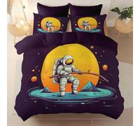 Duvet Cover Set Contains 2 pillowcases 200 x 200 cm, Easy Care Cartoon Space Astronaut Planet Printed Duvet Cover - Breathable Stylish Soft Brushed Microfiber Bedding Suitable for bedroom Purple