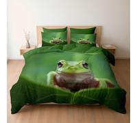 Duvet Cover Set Cute Animal Tree Frog Design Design, Reversible Super King Bedding 3 Pcs Ultra Soft Hypoallergenic Luxury, Quilt Cover with Zipper Closure, Forest Green