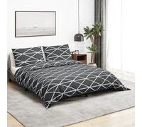 Duvet Cover Set Dark Grey & White 100% Cotton 135x200cm + 80x80cm Hidden Buttons