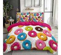 Duvet Cover Set Dark Pink 3-Piece Super King 260 x 220 cm Printed Donut Sprinkles Microfibre Bedding with Zippers and 2 Pillowcases Non Iron Bedding Hotel Quality Quilt Cover